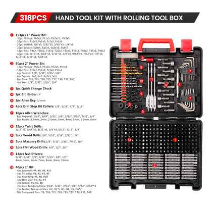 KingTool 318-PCS drill bit set in storage case