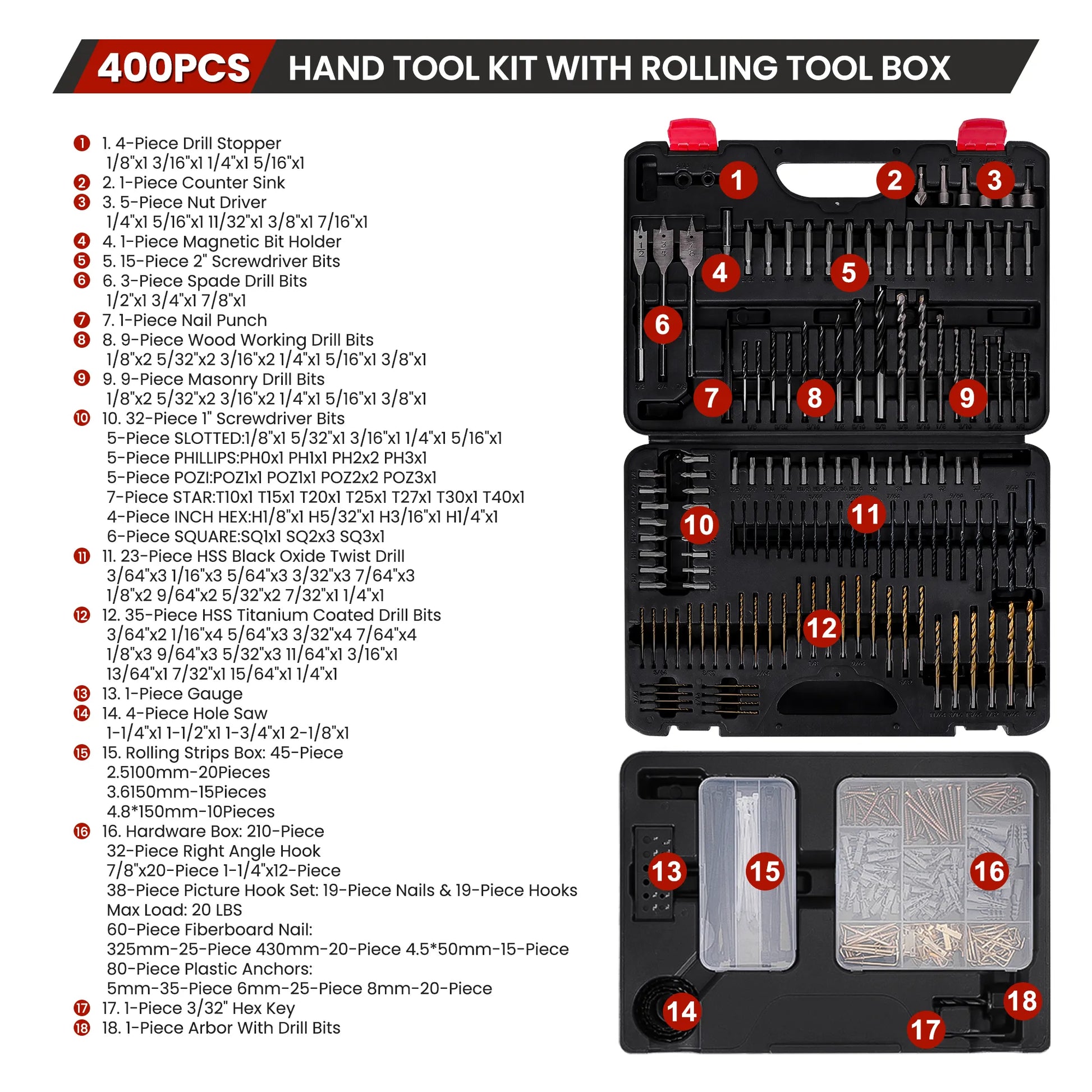 KingTool 400-PCS drill bit set with slide-drawer case