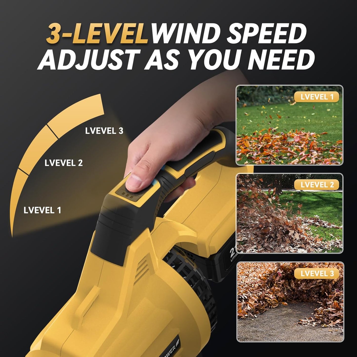 21V cordless leaf blower clearing wet leaves