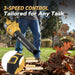 21V cordless leaf blower clearing wet leaves