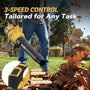 21V cordless leaf blower clearing wet leaves