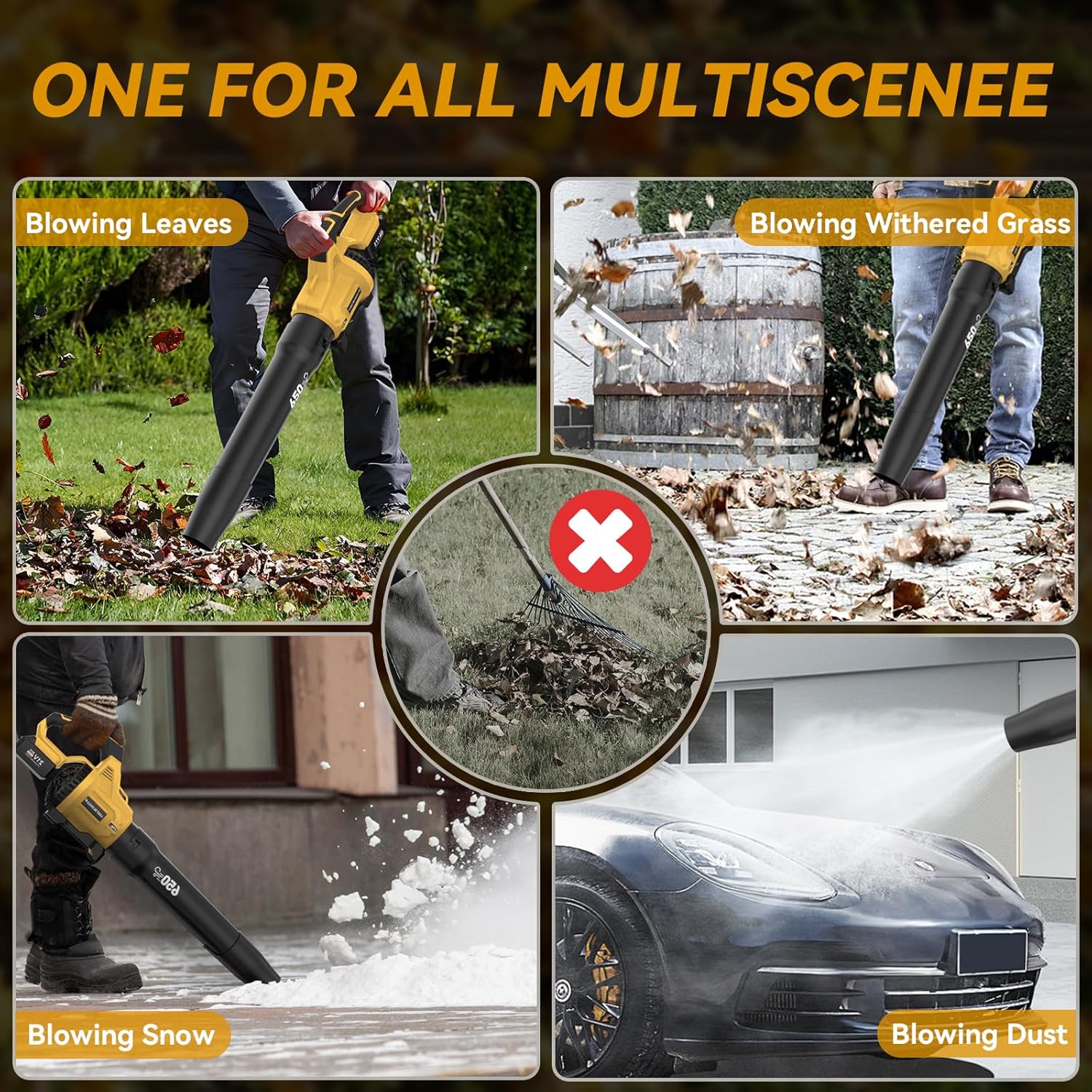 21V cordless leaf blower clearing wet leaves
