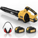 21V cordless leaf blower clearing wet leaves