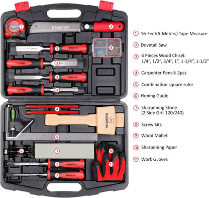 KingTool 87-piece woodworking set with Cr-V chisels