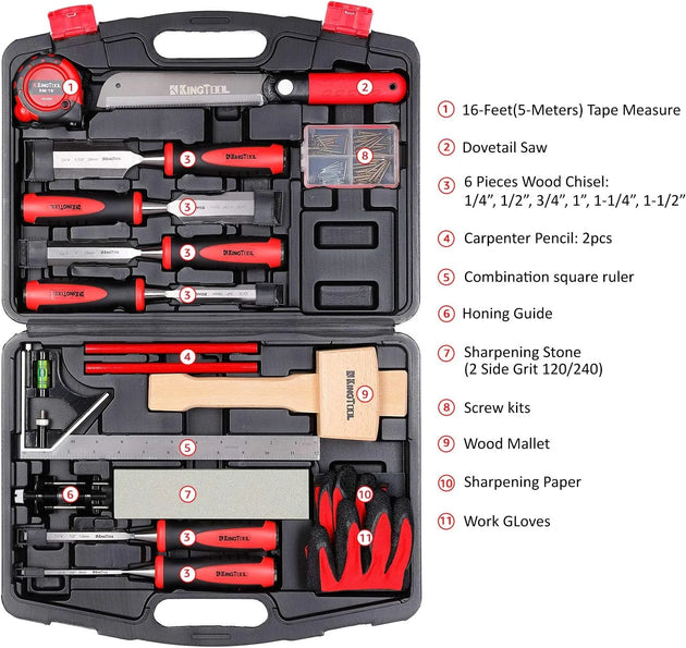 KingTool 87-piece woodworking set with Cr-V chisels