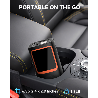Portable air pump inflating car tire