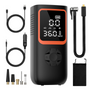 Portable air pump inflating car tire