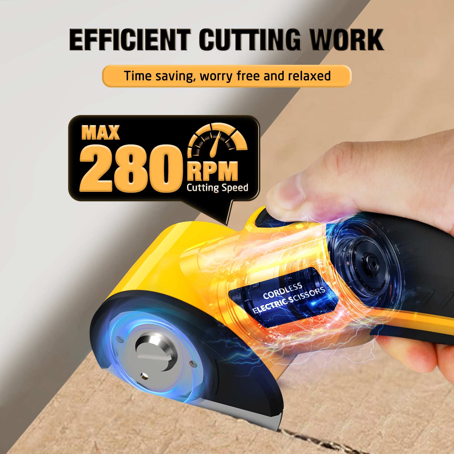 Cordless cutter cutting cardboard