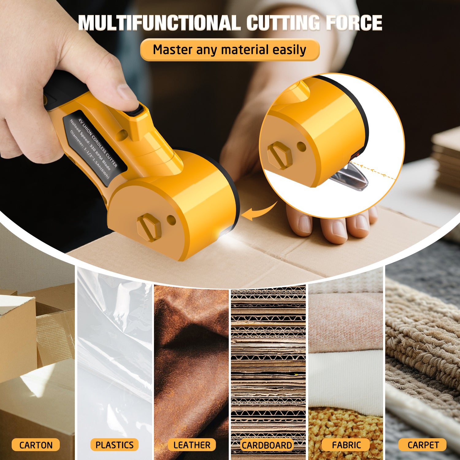 Cordless cutter cutting cardboard