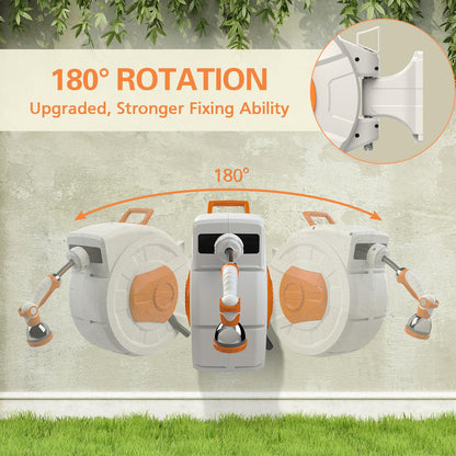 Wall-mounted retractable hose reel in use