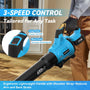 Cordless leaf blower clearing leaves