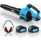 Cordless leaf blower clearing leaves
