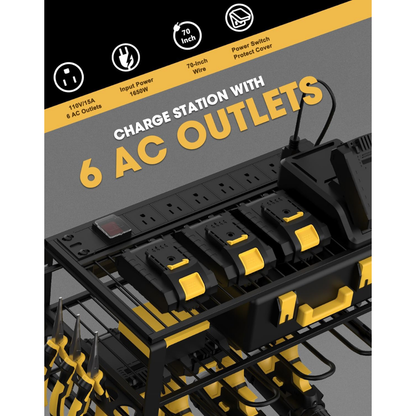 KingTool  3 Tier Wall Wall Tool Organizer - 6 Outlet Charging Station