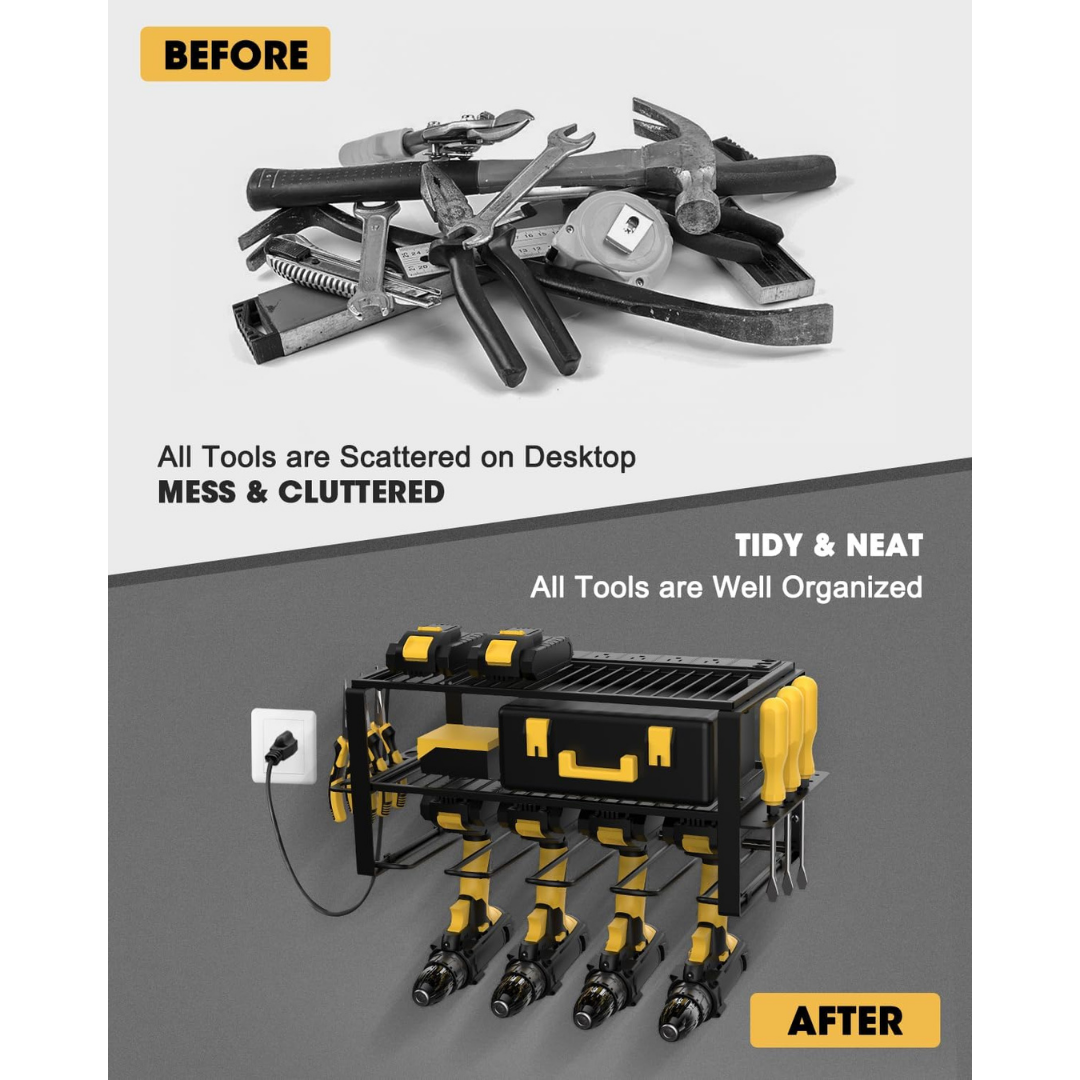 KingTool  3 Tier Wall Wall Tool Organizer - 6 Outlet Charging Station