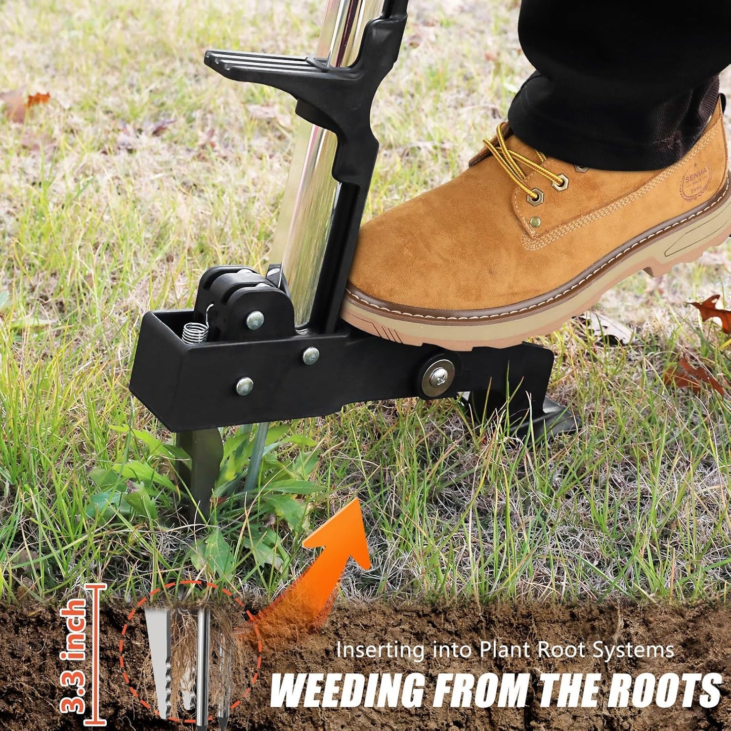 Dual-spring lawn aerator in use on grass